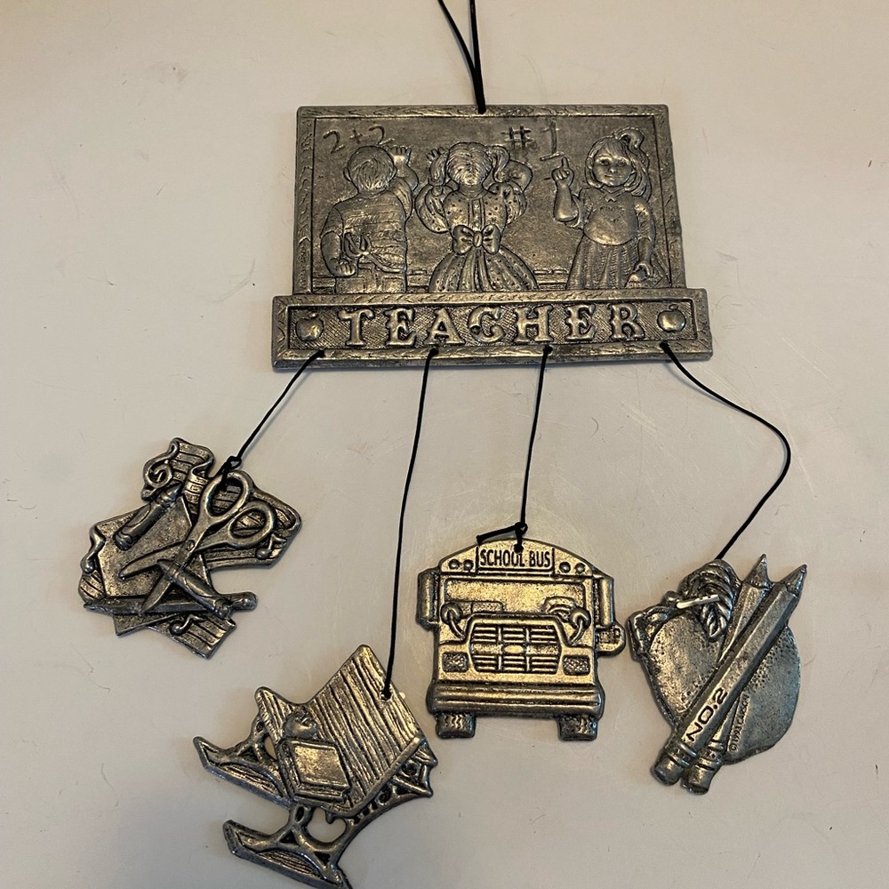 Vtg Wind Chimes Statesmetal Teacher (School)  By CarsonPewter Alloy Gift